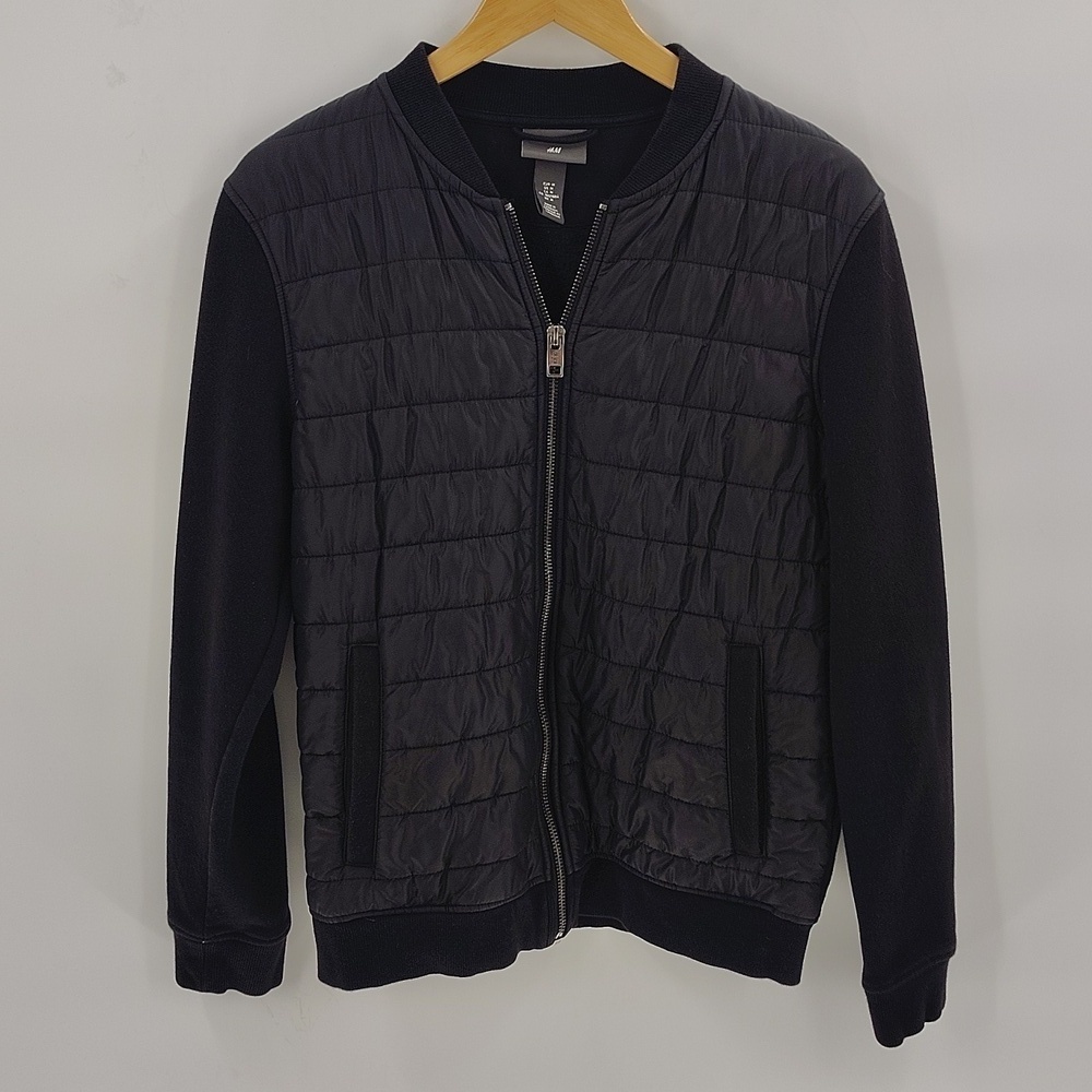 H&M Black Quilted Bomber Jacket Medium Zip Up